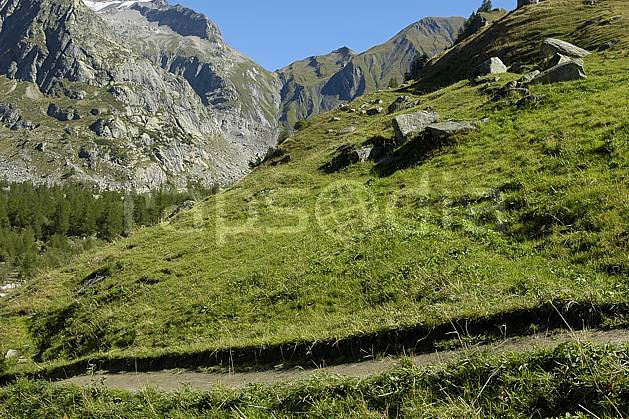 aa055547LE : Val Ferret- Val D'Aoste, Alpes. Europe, EEC, mountain pasture, footpath middle mountain, landscape (Italy).