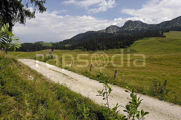 aa062986LE : Plateau des Glières, Notre Dame des Neiges, Haute-Savoie, Alpes. Europe, EEC, footpath, road, footpath, mountain pasture, field middle mountain, landscape, Annecy 2018 (France).