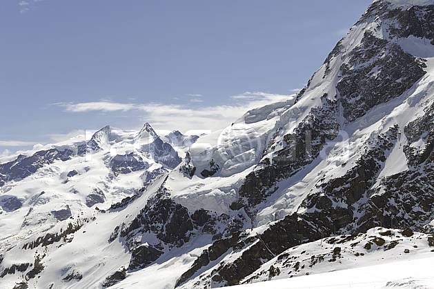 ba070369LE : Vue sur le massif du Mont Rose et le Breithorn depuis les pistes de Zermatt, Alpes. Europe, glacier, C02 haute montagne, paysage (Suisse).