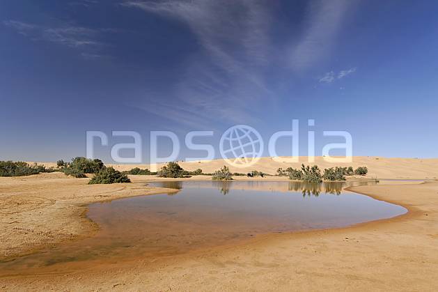 ea063651LE : Désert du Sud Tunisien, au sud de Douz, Oasis, lac au milieu des dunes. Afrique, Afrique du nord, C02, C01 arbre, désert, lac, paysage, voyage aventure (Tunisie).