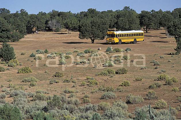 ef0657-08LE : School bus. Amérique du nord, buisson, bus, ciel bleu, C02, C01 désert, transport, voyage aventure (Usa).