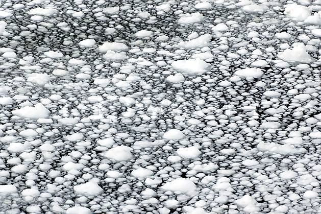 fa054007LE : Blocs de neige dans de l'eau de mer. Europe, CEE, C02, C01 mer, paysage, rivière, textures et fonds (Norvège).